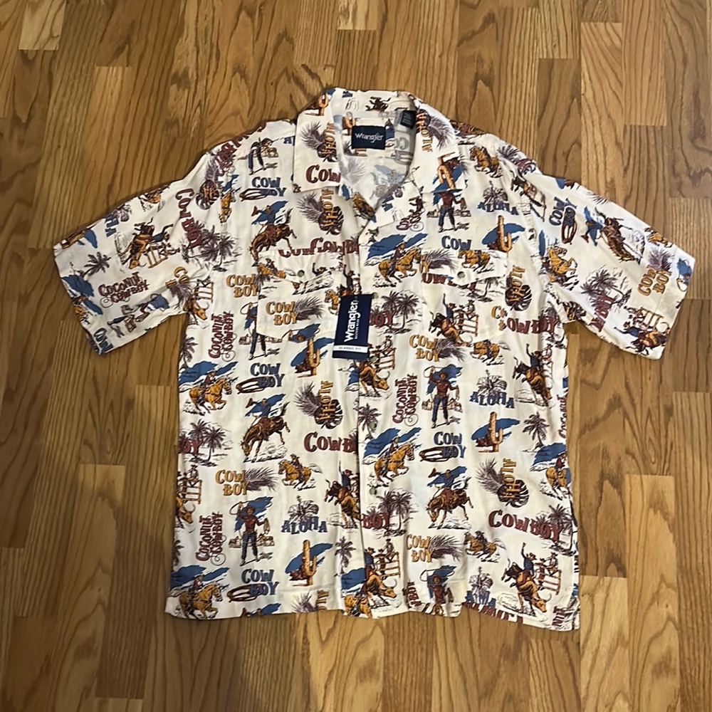 Wrangler Cream and Brown Casual Button Down Shirt